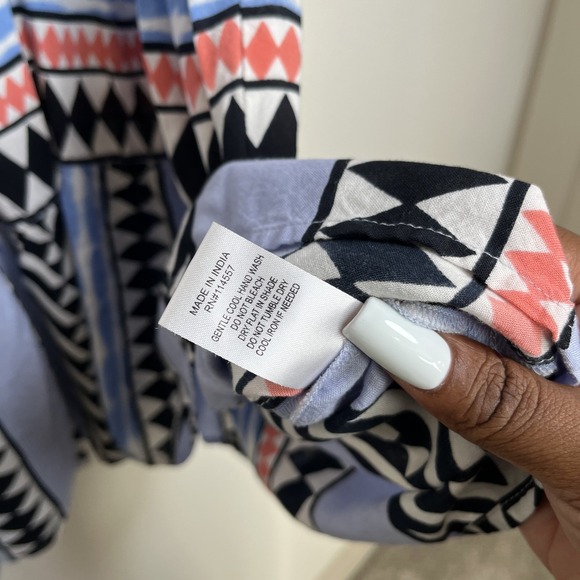 THML Women Mini Dress XS Blue Southwestern Western Aztec Tiered V-Neck Summer - Picture 11 of 12